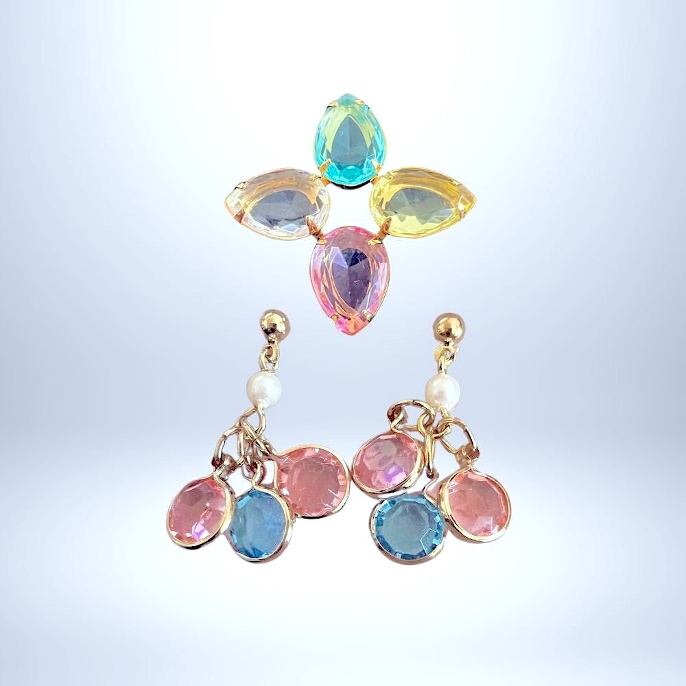 Vintage Pastel Hues Earrings and Accent Brooch Avon Exclusive - Signed - NIB